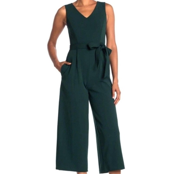 Calvin Klein Pants - Calvin Klein Emerald Green Glitter Wide Leg Belted Jumpsuit NWT